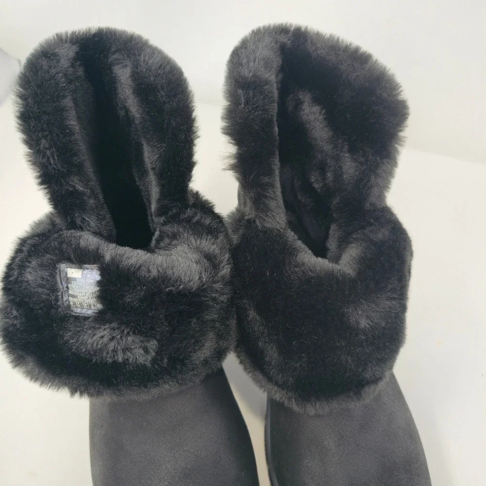 Skechers Slip-ins Boots Black On-the-GO Joy Faux Fur Winter Womens 10 168045